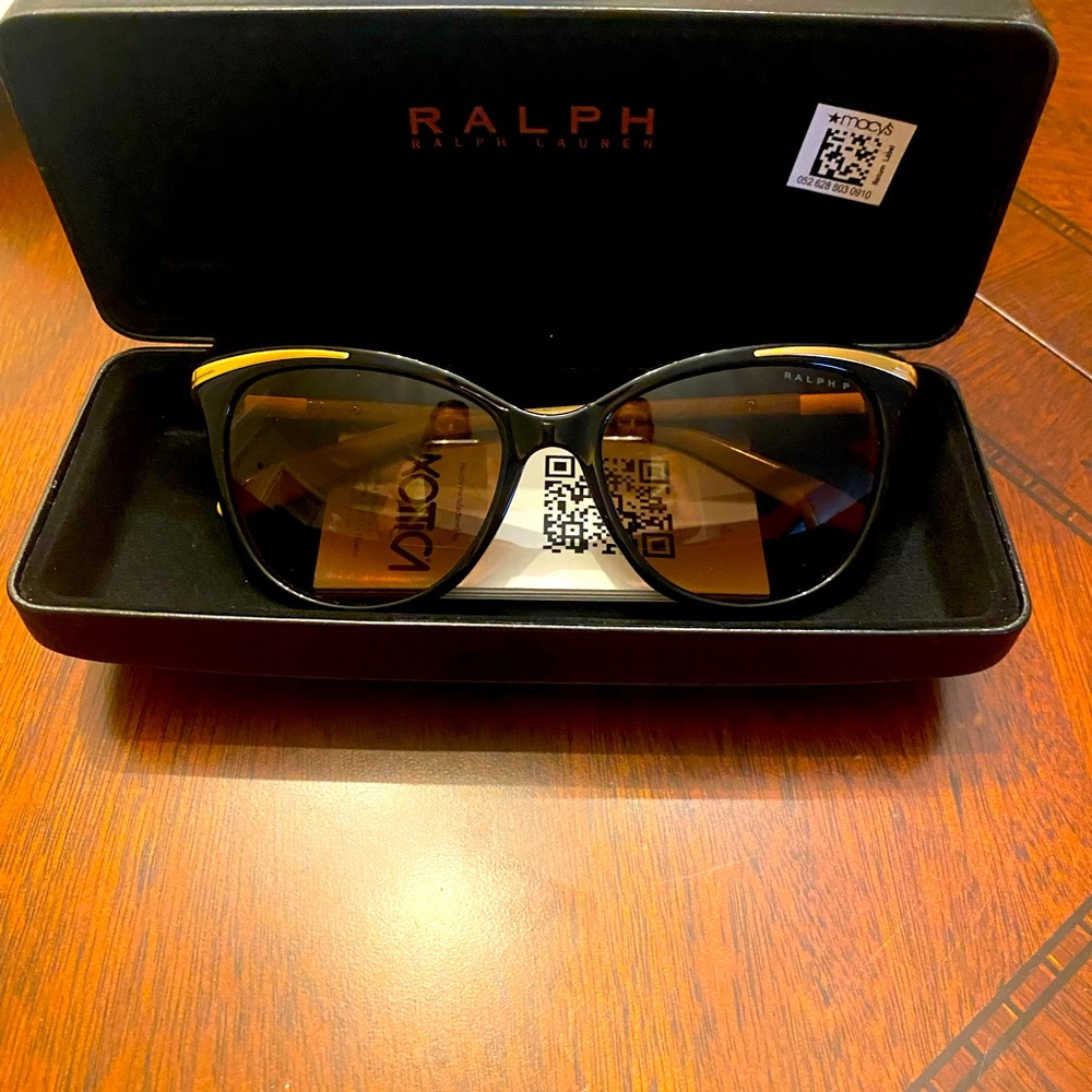NEW Ralph Lauren sunglasses with case. Black with gold trim.